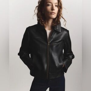 Quince 100% Leather Cropped Zip-Front Jacket in True Black S